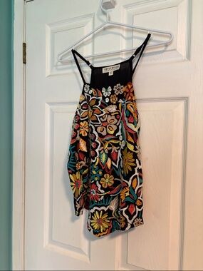 Idyllwind Black Halter Tank with Multicolor Floral Embroidery